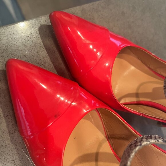 France Mode Red Patent Heel Slingbacks with Snakeskin detail 36.5/6 - Picture 10 of 13